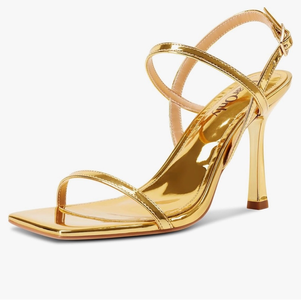DearOnly Women’s Straappy  Stiletto High Heeled Sandals Square Open Toed Shoes